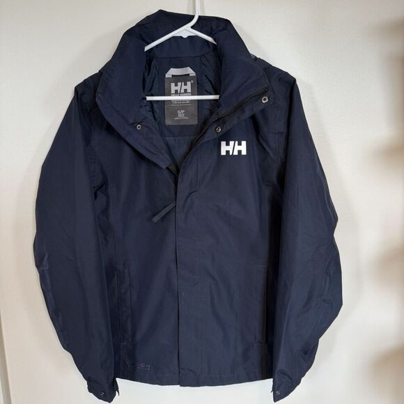 Helly Hansen Men's Size S Helly Tech Hooded Rain Jacket Navy Blue EUC Read Desc - Picture 1 of 10